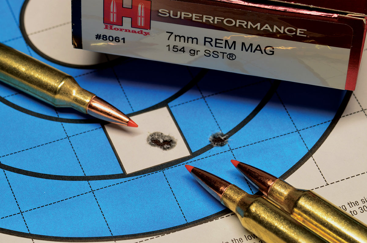 Out of the box, with 7mm Remington Magnum Hornady 154-grain SST hunting ammunition: .815 inch group.